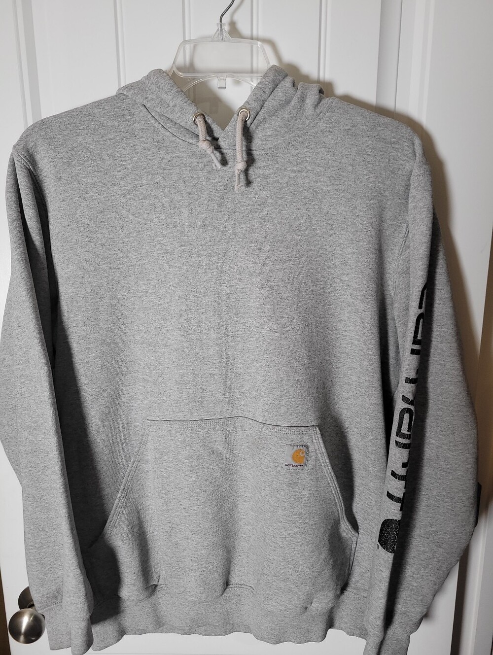 Carhartt midweight Light Gray Pullover Hoodie with Sleeve Logo